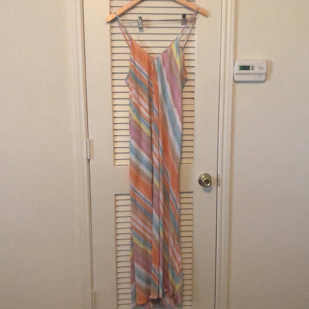 Mustard Seed Summer Stripe Sleeveless Dress Sz S V-Neck Asymmetric Beach Cover